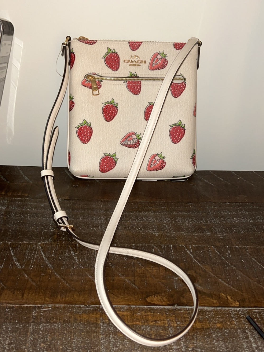 Coach Strawberry Print Crossbody Bag - Cream/Red - Picture 3 of 5